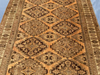 Brown Handwoven Antique Afghan Geometric Turkmen Wool Rug - 5.10x 4.4 ft - Rustic Home decor