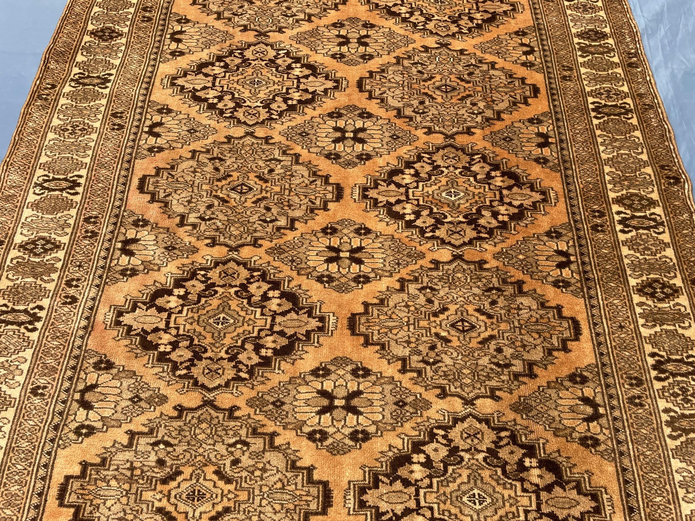 Brown Handwoven Antique Afghan Geometric Turkmen Wool Rug - 5.10x 4.4 ft - Rustic Home decor