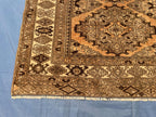Brown Handwoven Antique Afghan Geometric Turkmen Wool Rug - 5.10x 4.4 ft - Rustic Home decor