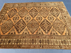 Brown Handwoven Antique Afghan Geometric Turkmen Wool Rug - 5.10x 4.4 ft - Rustic Home decor
