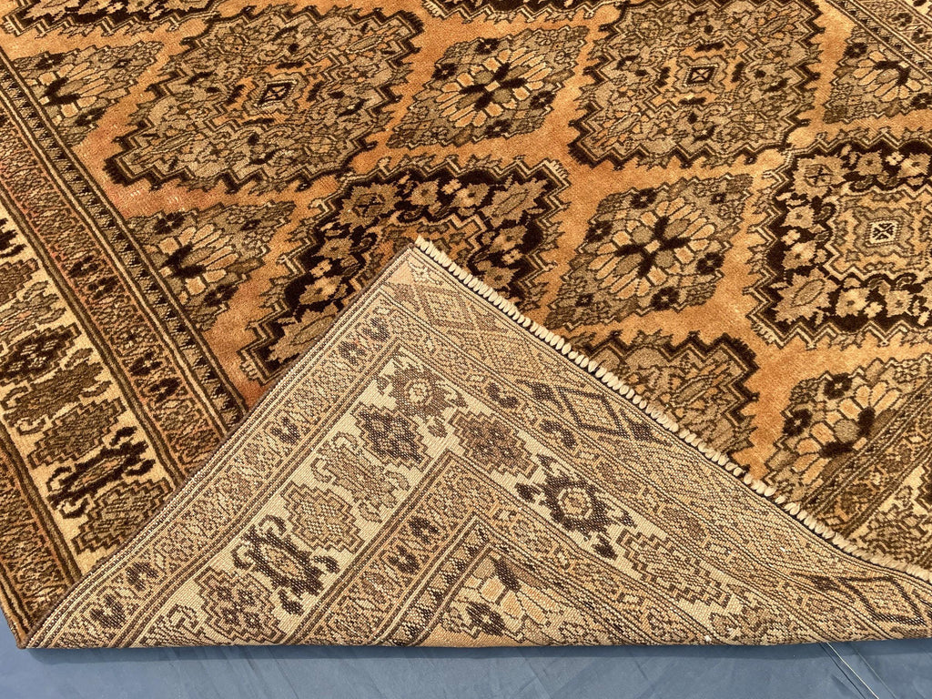 Brown Handwoven Antique Afghan Geometric Turkmen Wool Rug - 5.10x 4.4 ft - Rustic Home decor