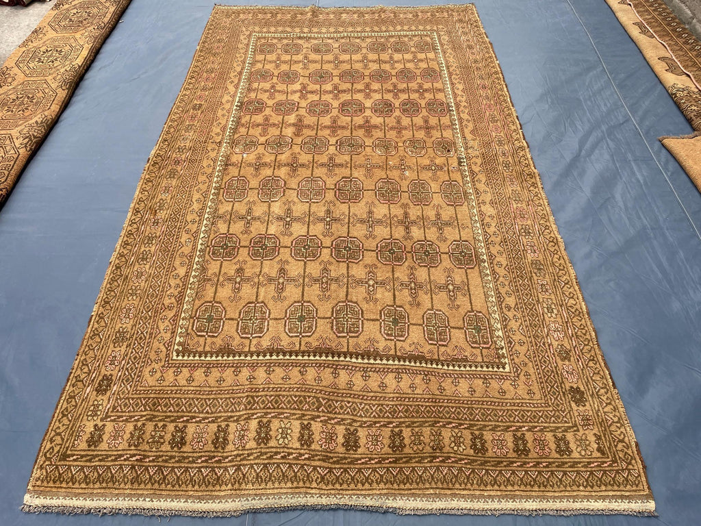 5x9 ft Antique Brown Afghan Handmade Tribal Wool Geometric Carpet - Living Room Decor