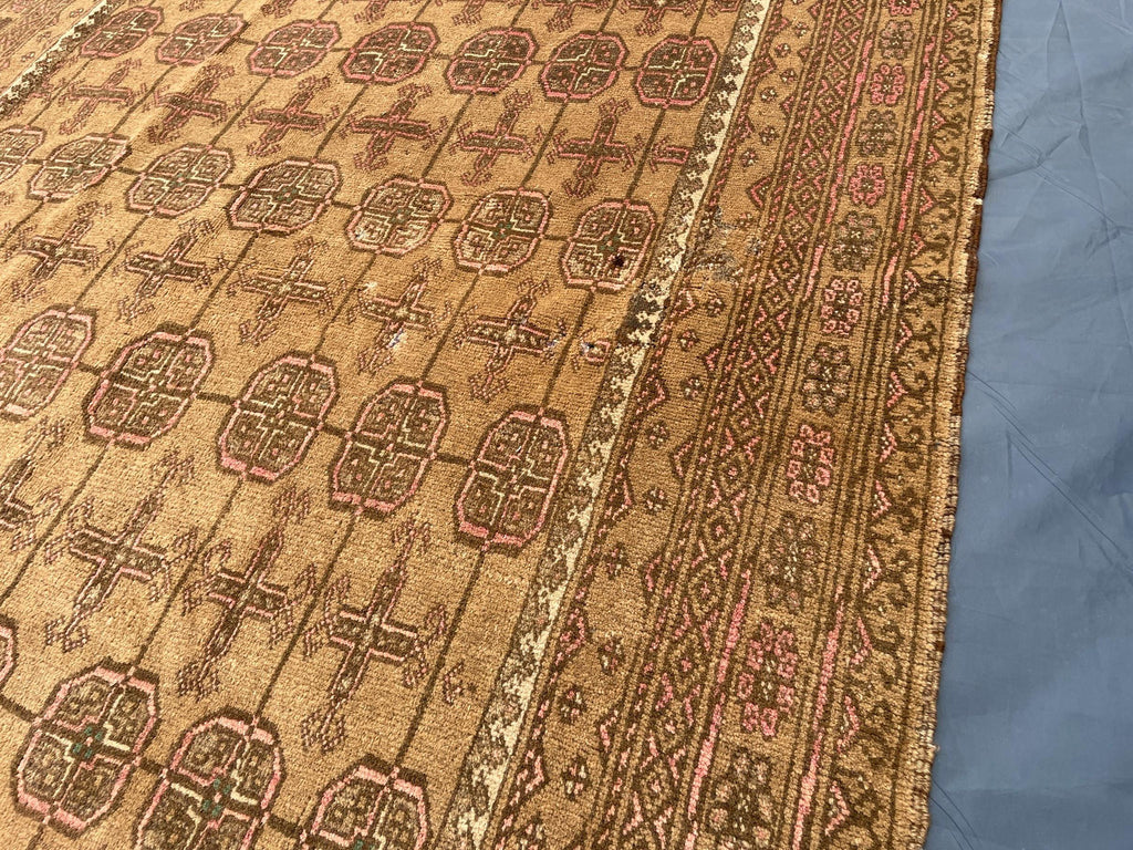 5x9 ft Antique Brown Afghan Handmade Tribal Wool Geometric Carpet - Living Room Decor