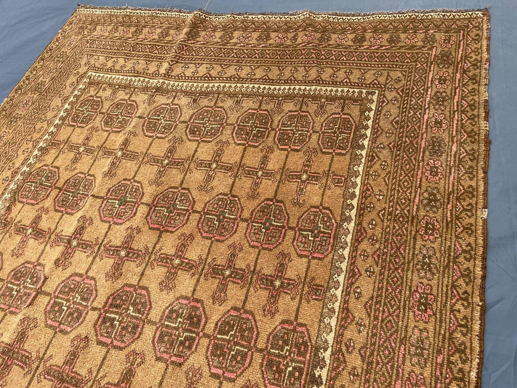 5x9 ft Antique Brown Afghan Handmade Tribal Wool Geometric Carpet - Living Room Decor