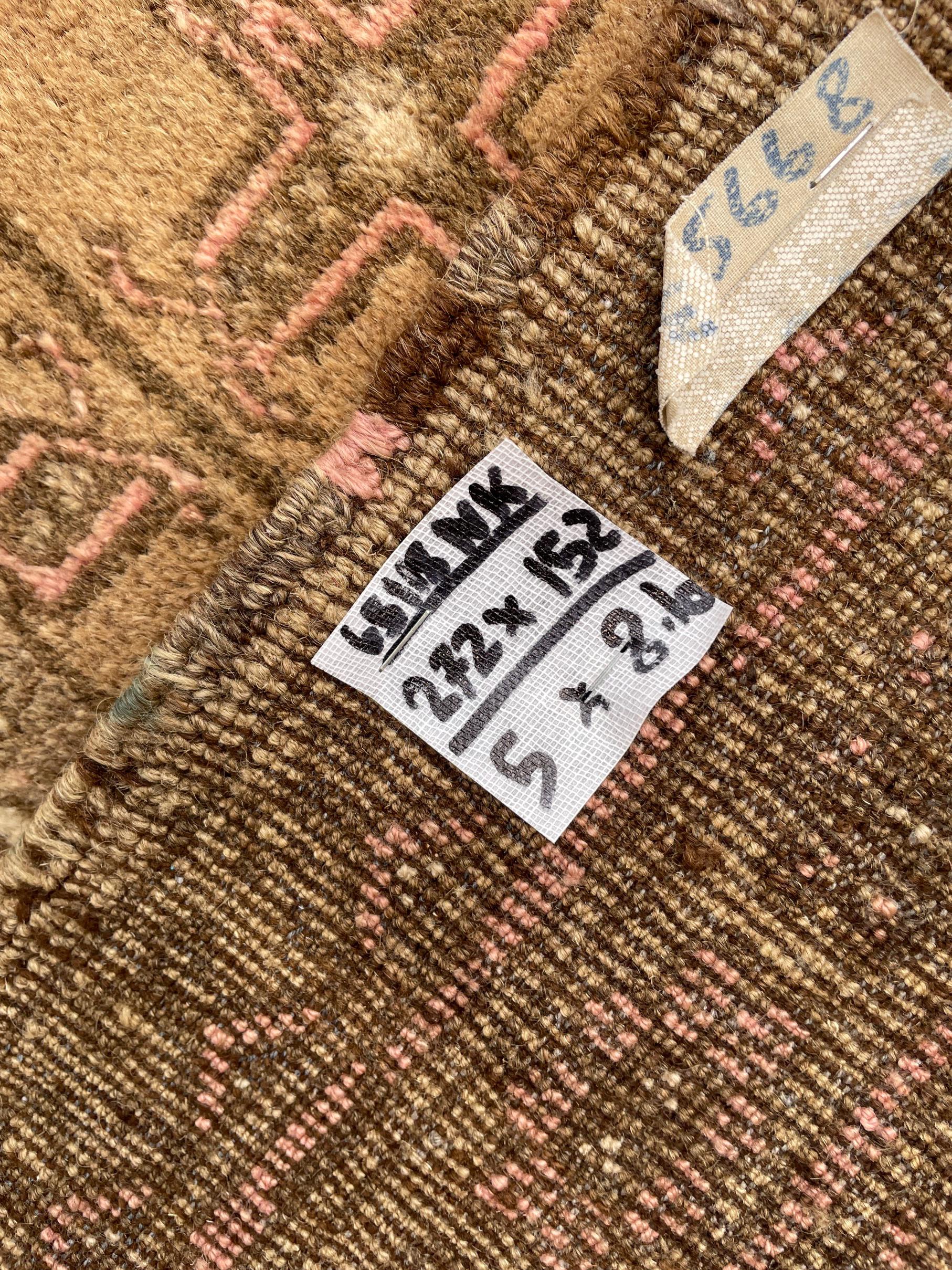 5x9 ft Antique Brown Afghan Handmade Tribal Wool Geometric Carpet - Living Room Decor