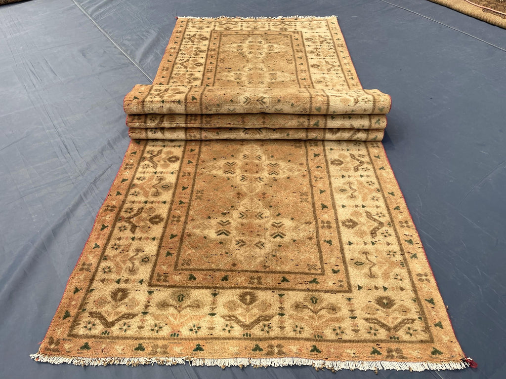 3x10 ft Rustic Brown Antique Handwoven Tribal Wool Hallway Runner Rug - Entryway Home Decor