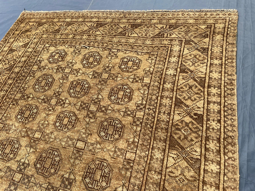 Antique Hand-knotted Wool Oriental Rug – 6.6x4.2 ft, Rustic Afghan Home Decor