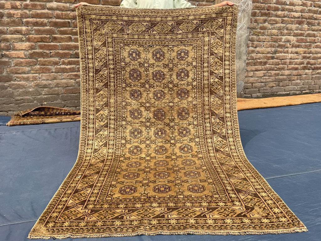 Antique Hand-knotted Wool Oriental Rug – 6.6x4.2 ft, Rustic Afghan Home Decor