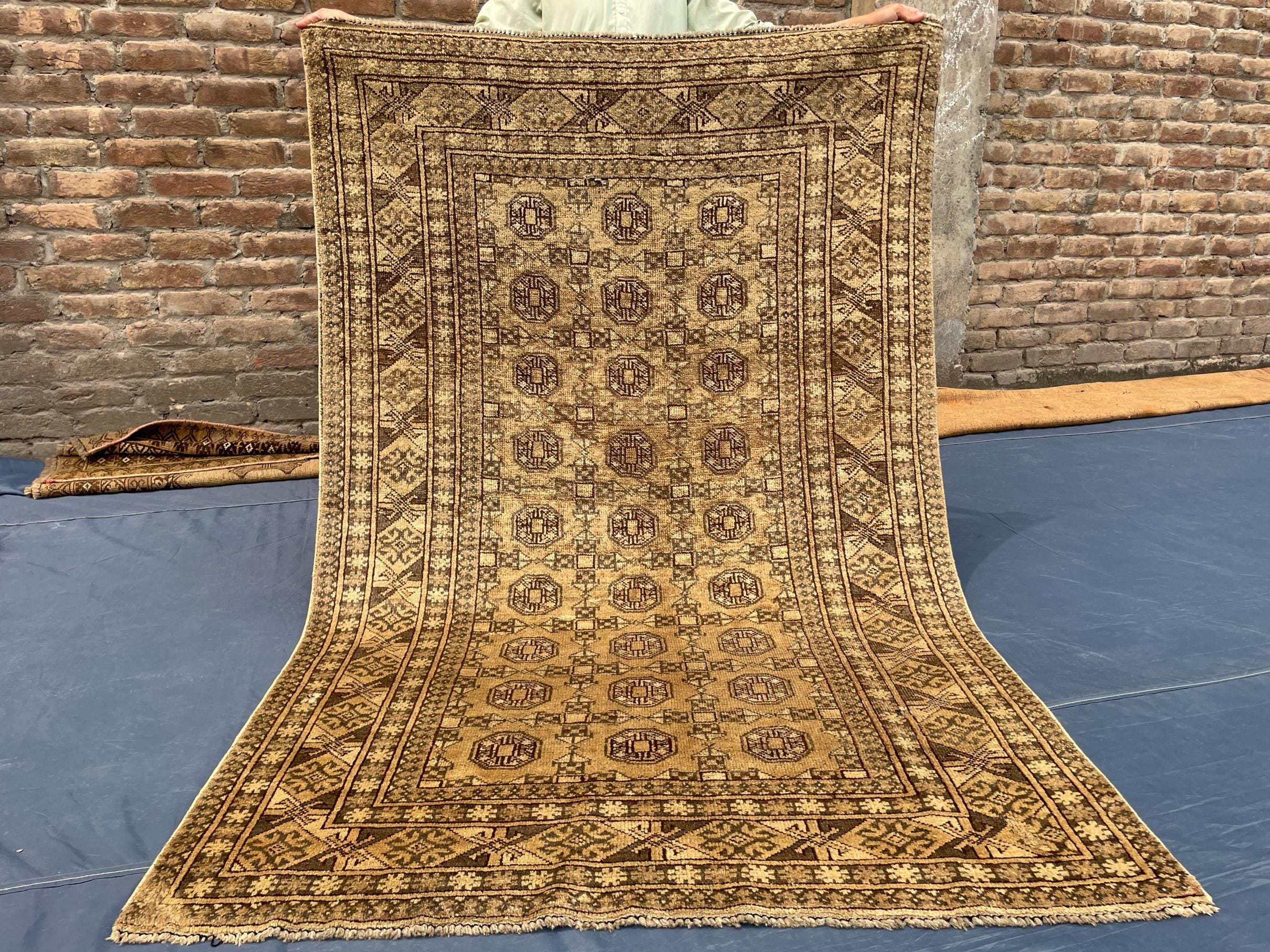 Antique Hand-knotted Wool Oriental Rug – 6.6x4.2 ft, Rustic Afghan Home Decor