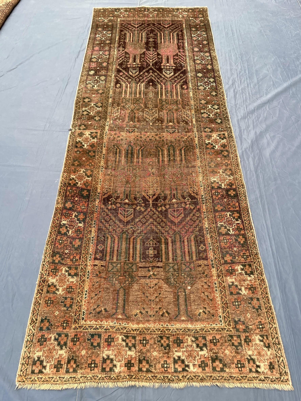 3x9 ft Antique Ali Hoja Handmade Afghan Wool Hallway Rug - Collectible Vintage Piece