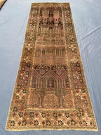 3x9 ft Antique Ali Hoja Handmade Afghan Wool Hallway Rug - Collectible Vintage Piece