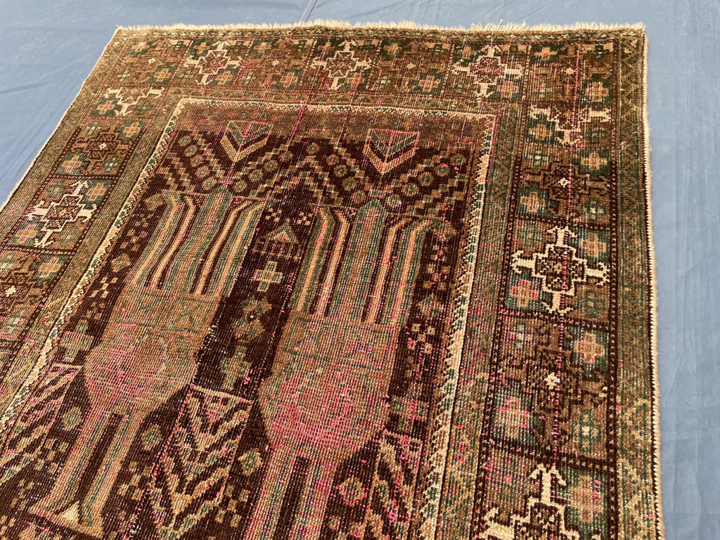 3x9 ft Antique Ali Hoja Handmade Afghan Wool Hallway Rug - Collectible Vintage Piece