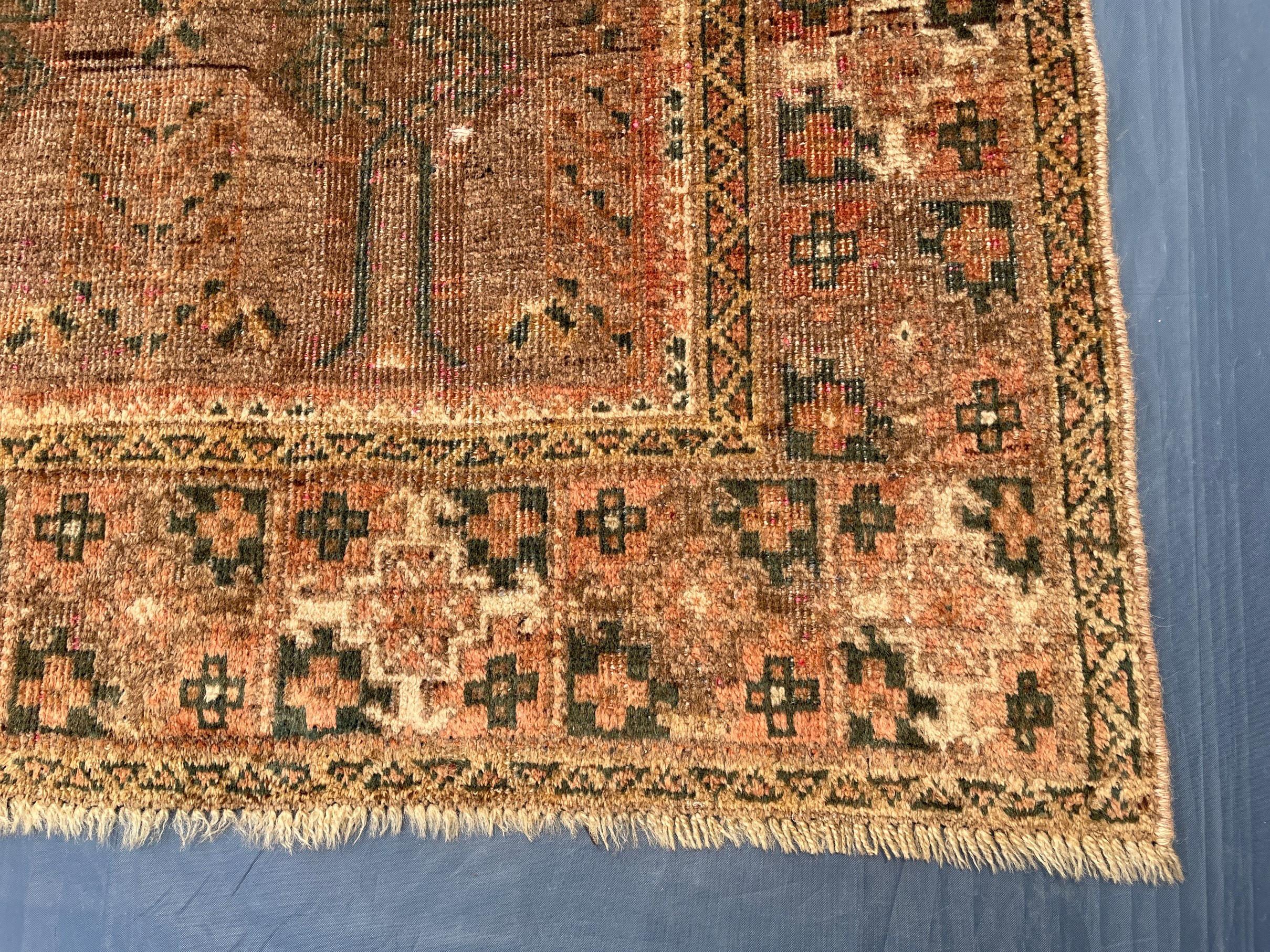 3x9 ft Antique Ali Hoja Handmade Afghan Wool Hallway Rug - Collectible Vintage Piece