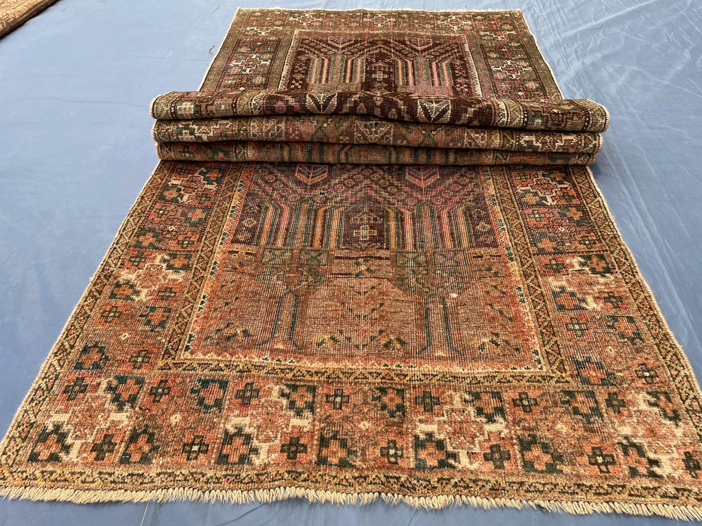 3x9 ft Antique Ali Hoja Handmade Afghan Wool Hallway Rug - Collectible Vintage Piece