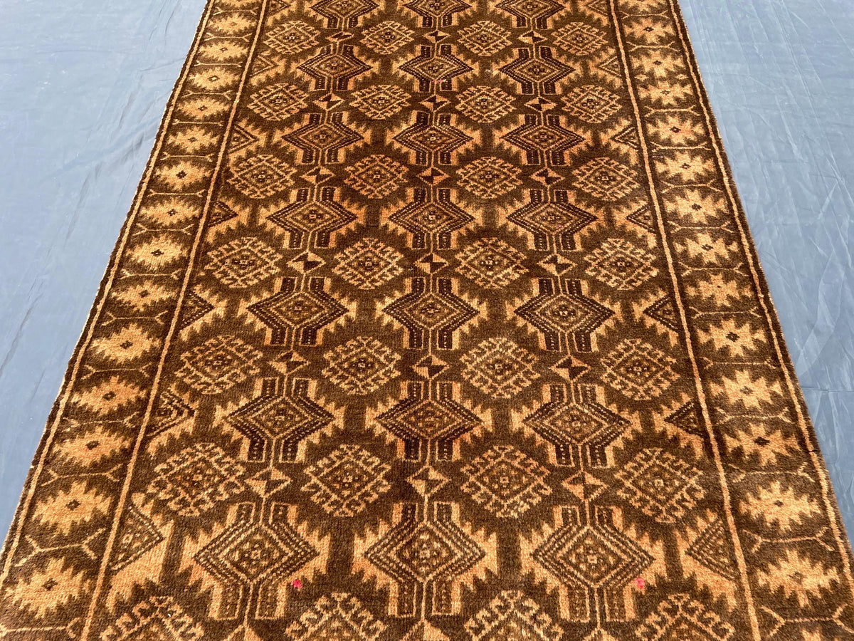 3x12 ft Long Vintage Rustic Brown Handwoven Wool Hallway Rug - Boho Home Decor