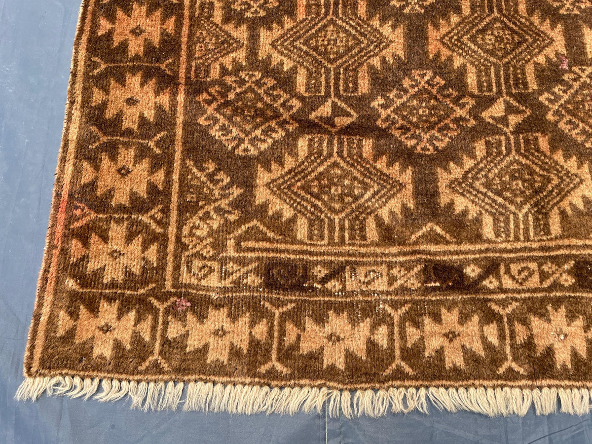 3x12 ft Long Vintage Rustic Brown Handwoven Wool Hallway Rug - Boho Home Decor