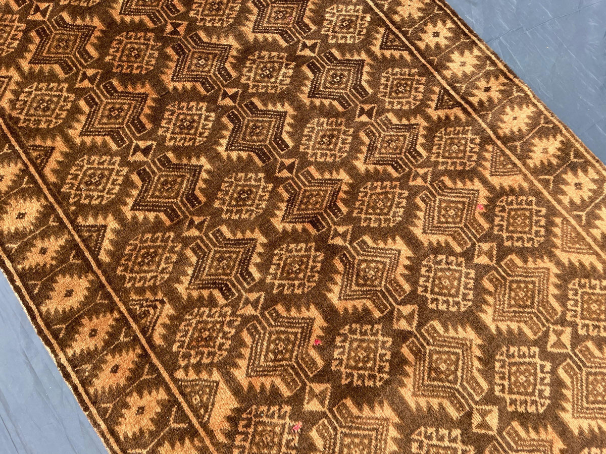 3x12 ft Long Vintage Rustic Brown Handwoven Wool Hallway Rug - Boho Home Decor