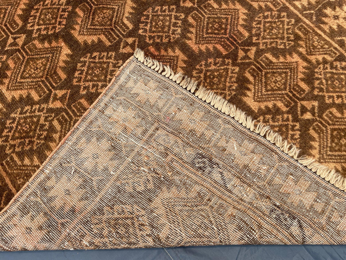 3x12 ft Long Vintage Rustic Brown Handwoven Wool Hallway Rug - Boho Home Decor