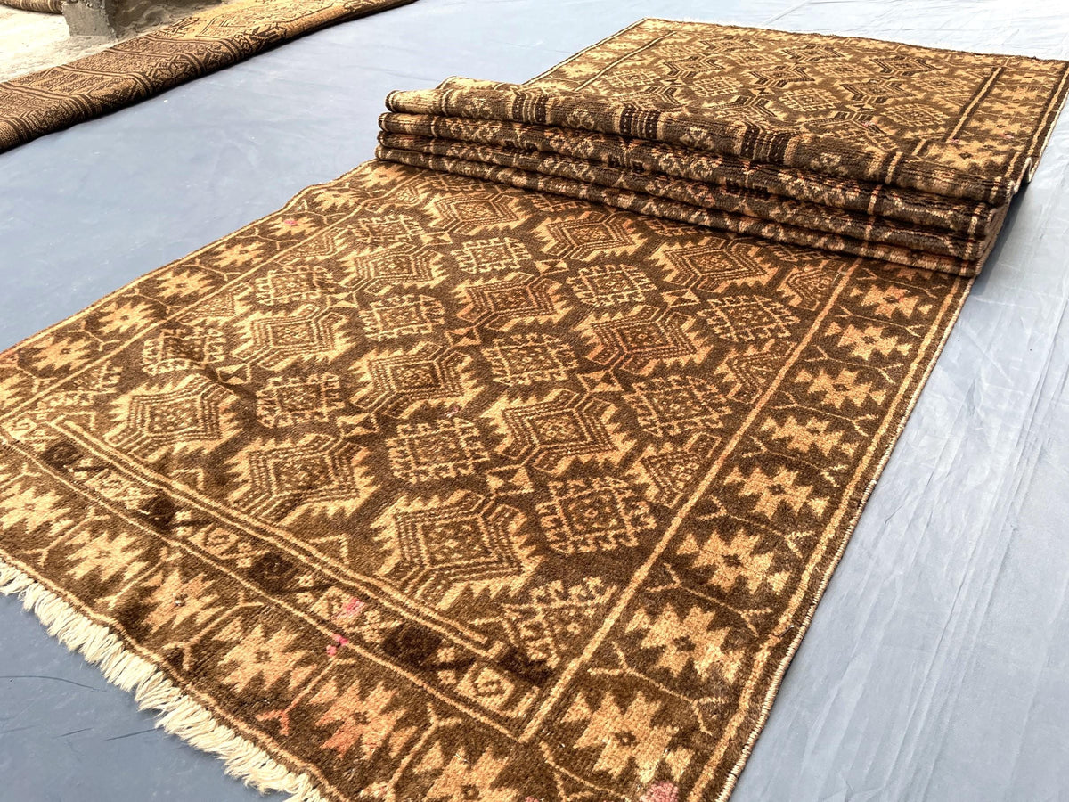3x12 ft Long Vintage Rustic Brown Handwoven Wool Hallway Rug - Boho Home Decor