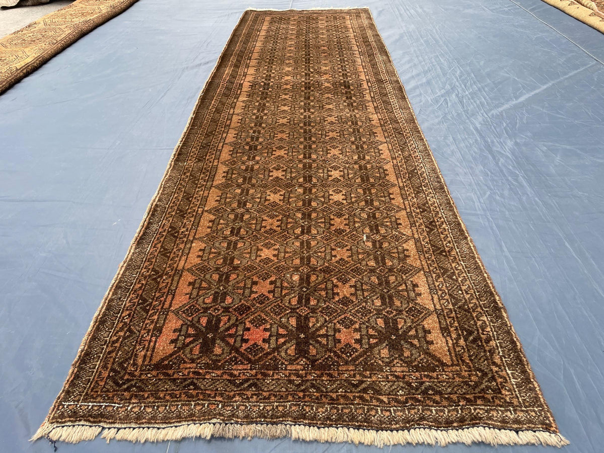 3x9 ft Vintage Handwoven Afghan Wool Runner Rug - Home Decor