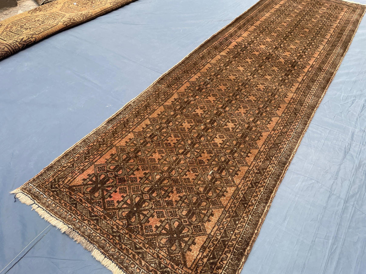 3x9 ft Vintage Handwoven Afghan Wool Runner Rug - Home Decor