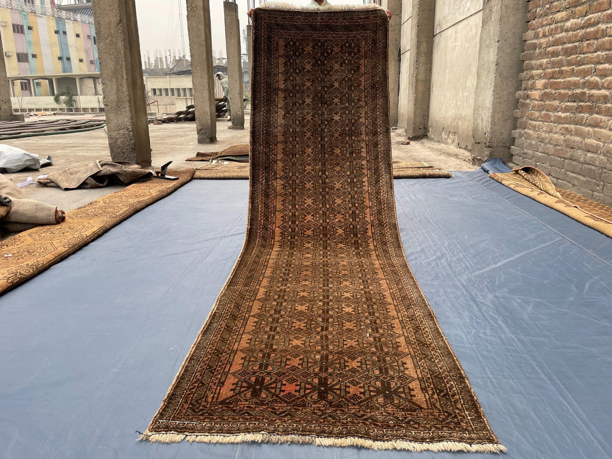 3x9 ft Vintage Handwoven Afghan Wool Runner Rug - Home Decor
