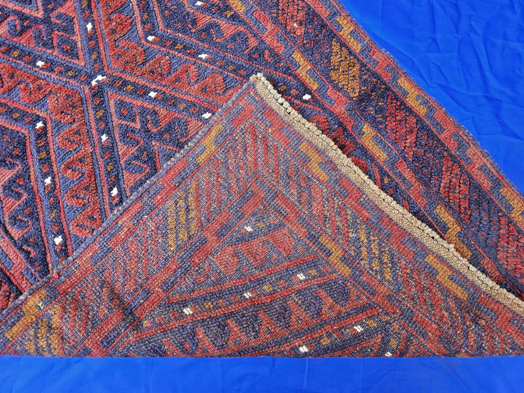 Rustic Red Navy 2.5×12 ft Vintage Mashwari Kilim Runner Rug