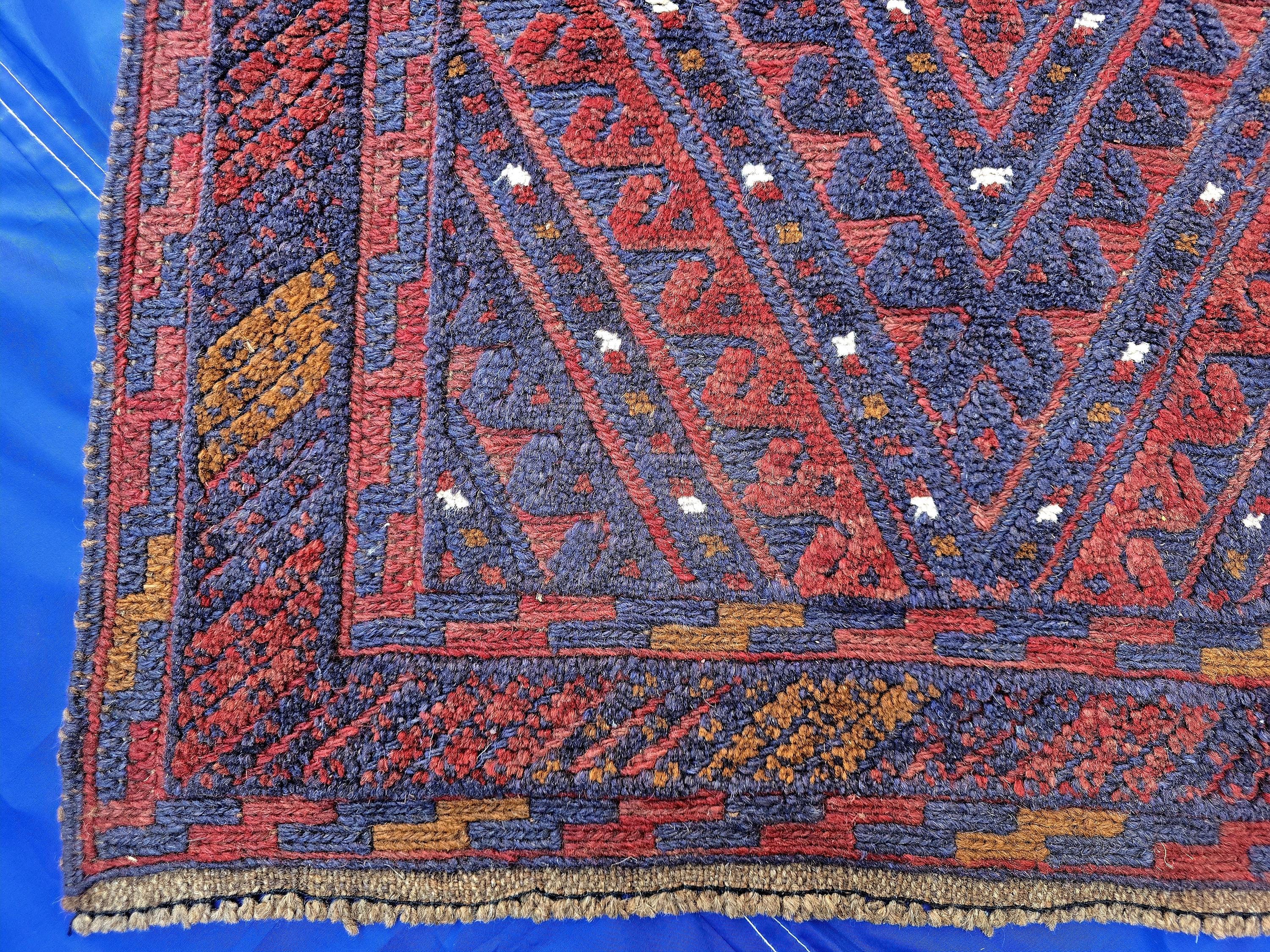 Rustic Red Navy 2.5×12 ft Vintage Mashwari Kilim Runner Rug