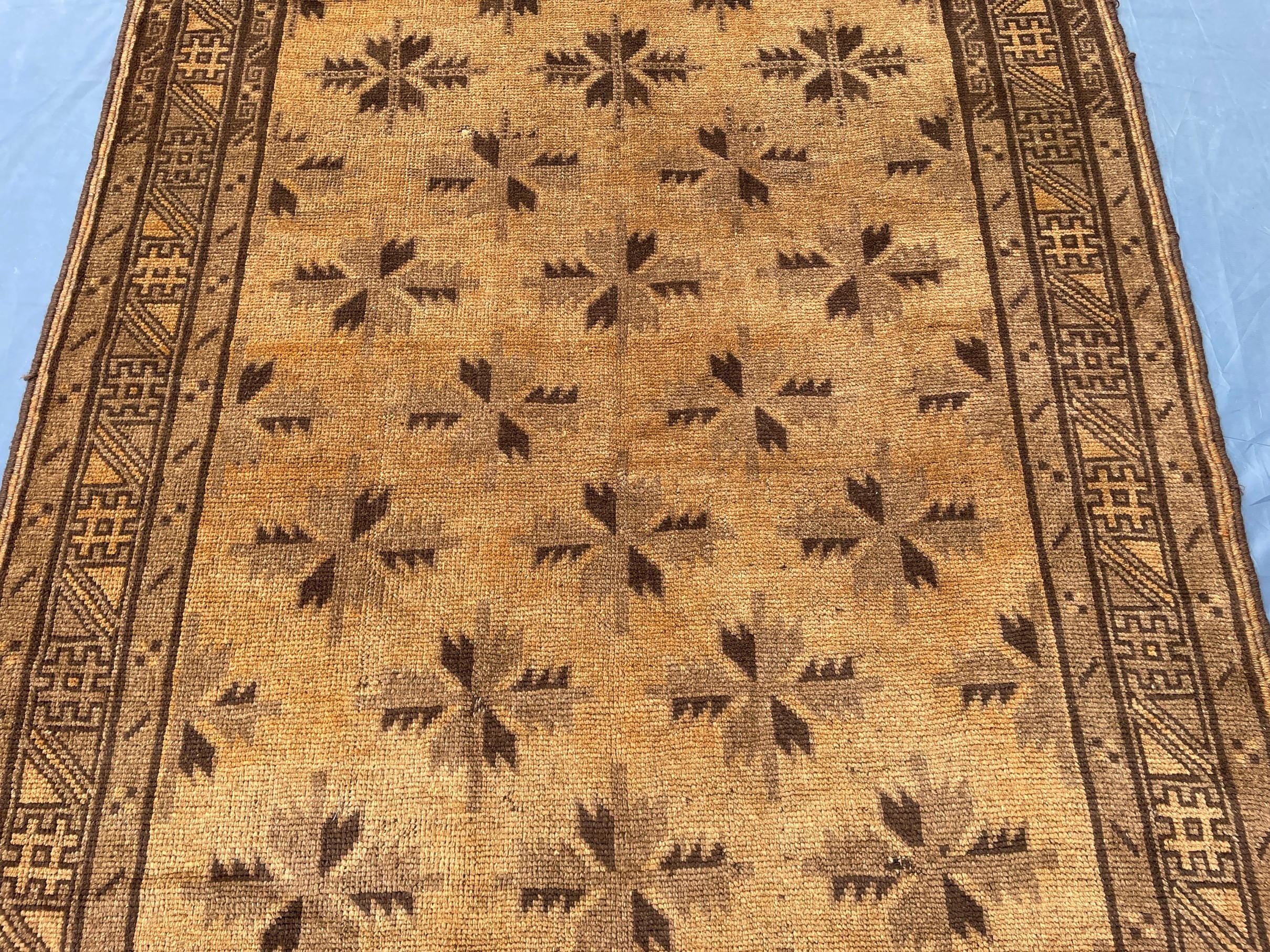 5x8 ft Brown Vintage Handwoven Tribal Wool Geometric Carpet - Living Room Carpet