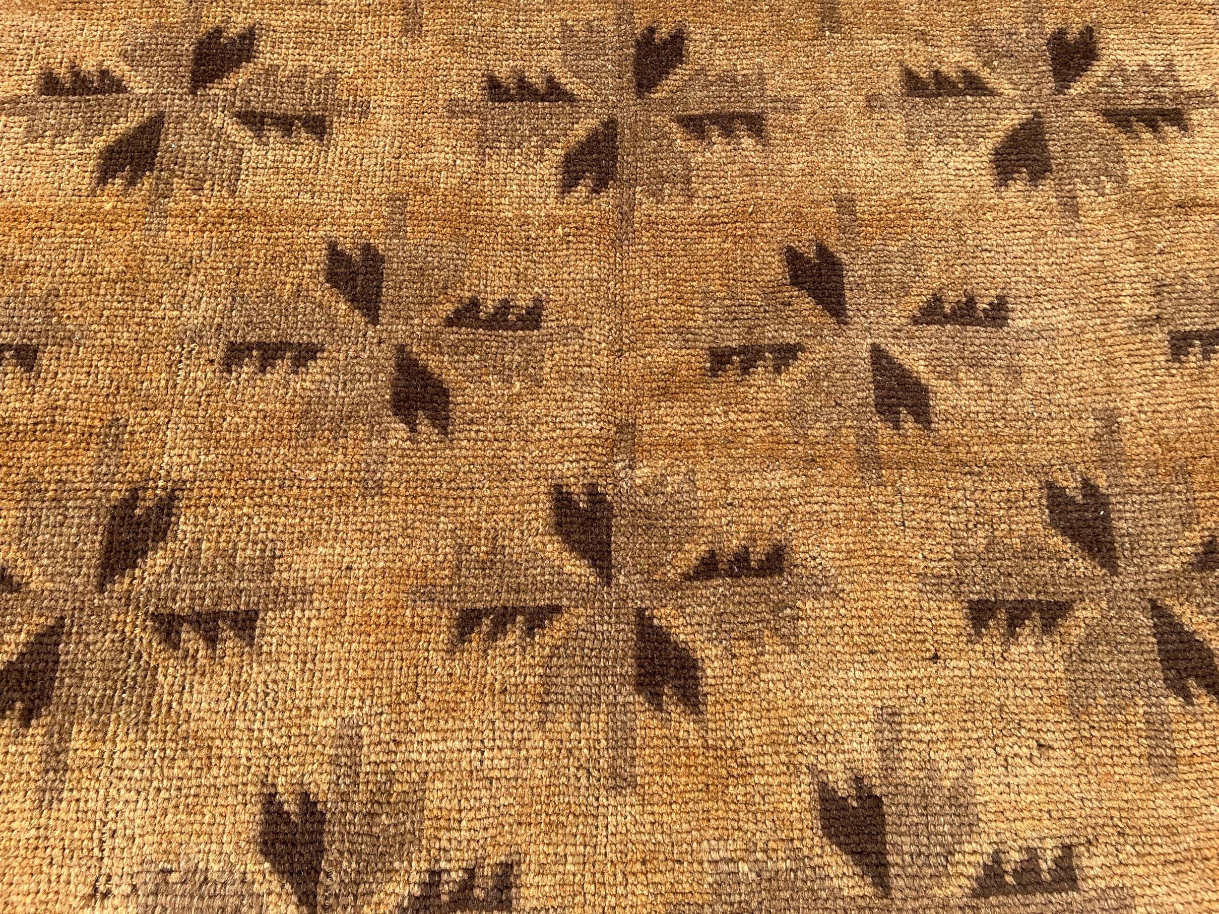 5x8 ft Brown Vintage Handwoven Tribal Wool Geometric Carpet - Living Room Carpet