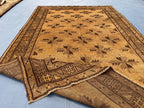5x8 ft Brown Vintage Handwoven Tribal Wool Geometric Carpet - Living Room Carpet