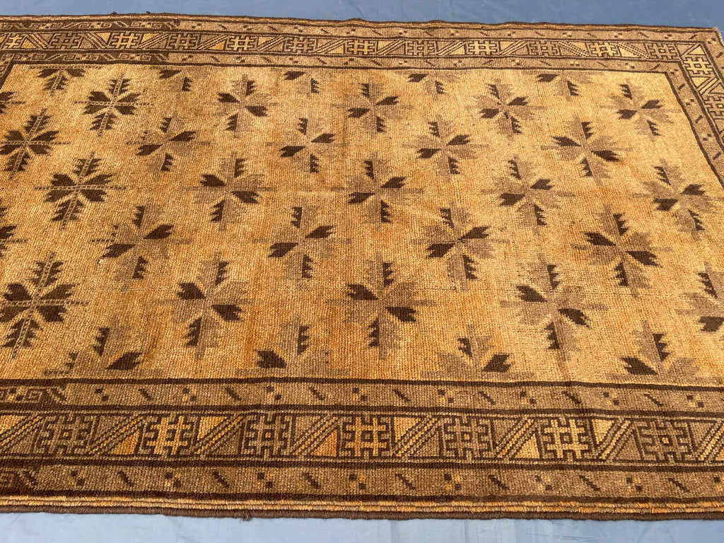 5x8 ft Brown Vintage Handwoven Tribal Wool Geometric Carpet - Living Room Carpet