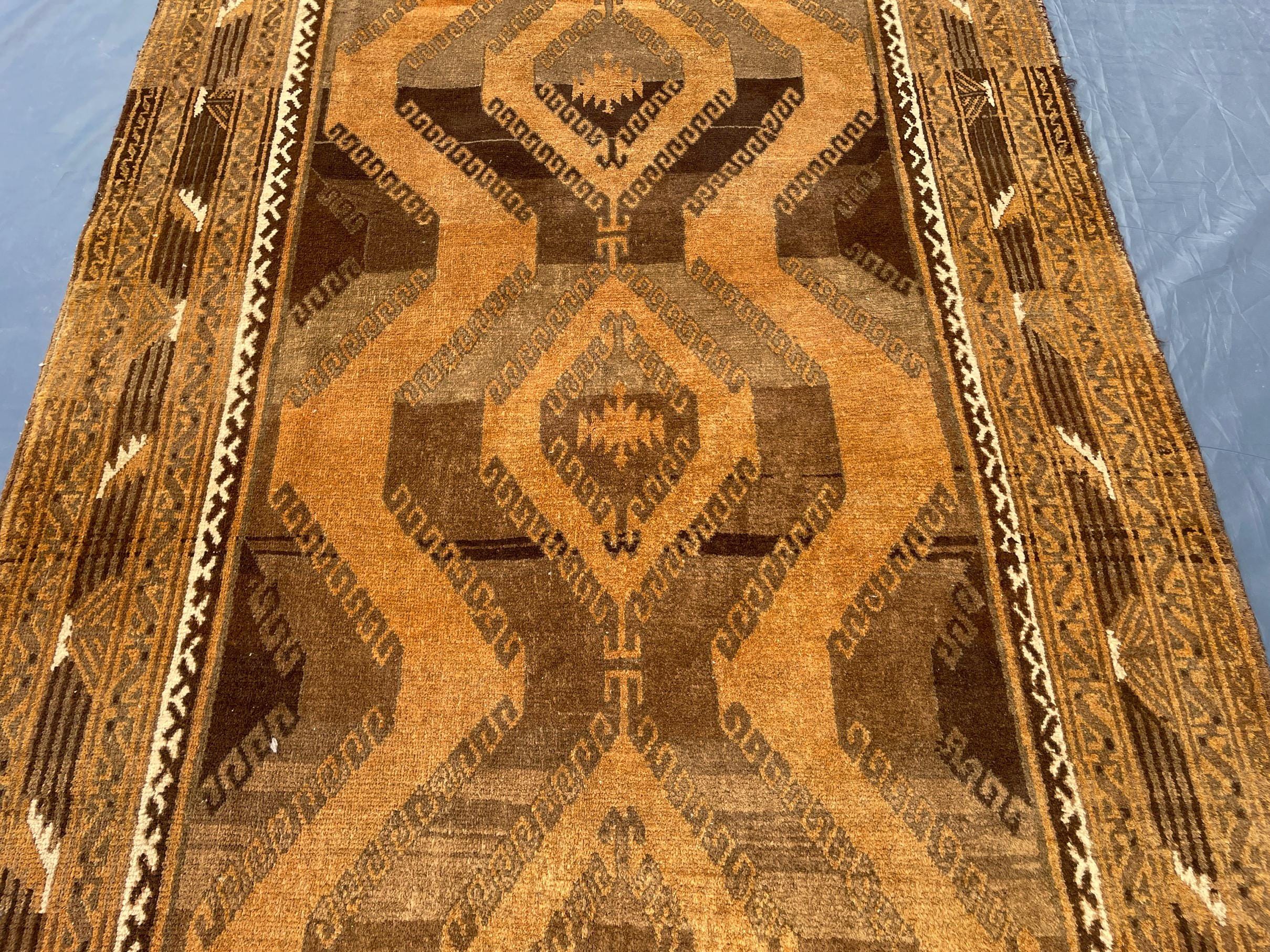Handmade Antique Afghan Tribal Wool High Pile Wool Carpet - Kitchen Decor