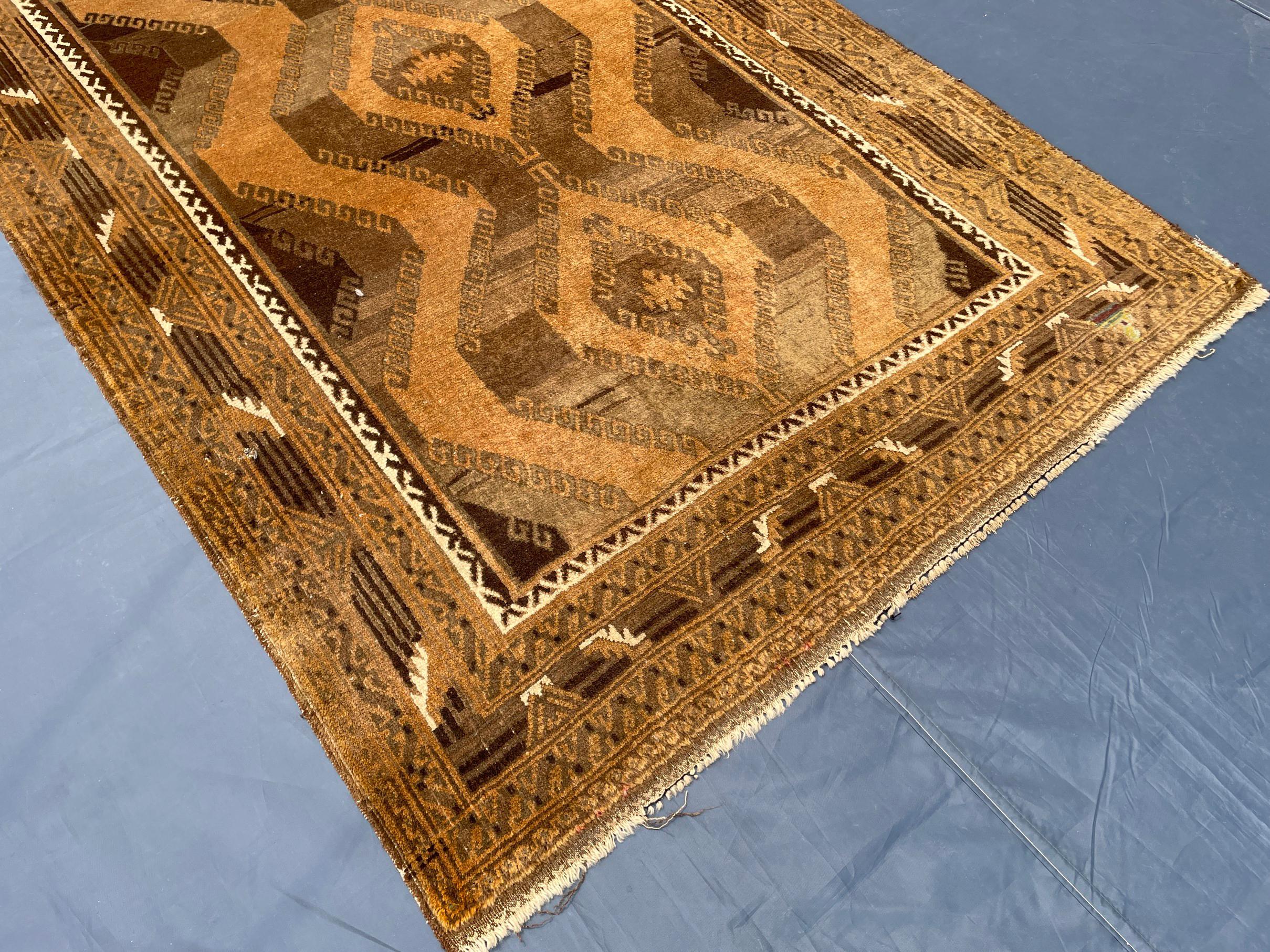 Handmade Antique Afghan Tribal Wool High Pile Wool Carpet - Kitchen Decor