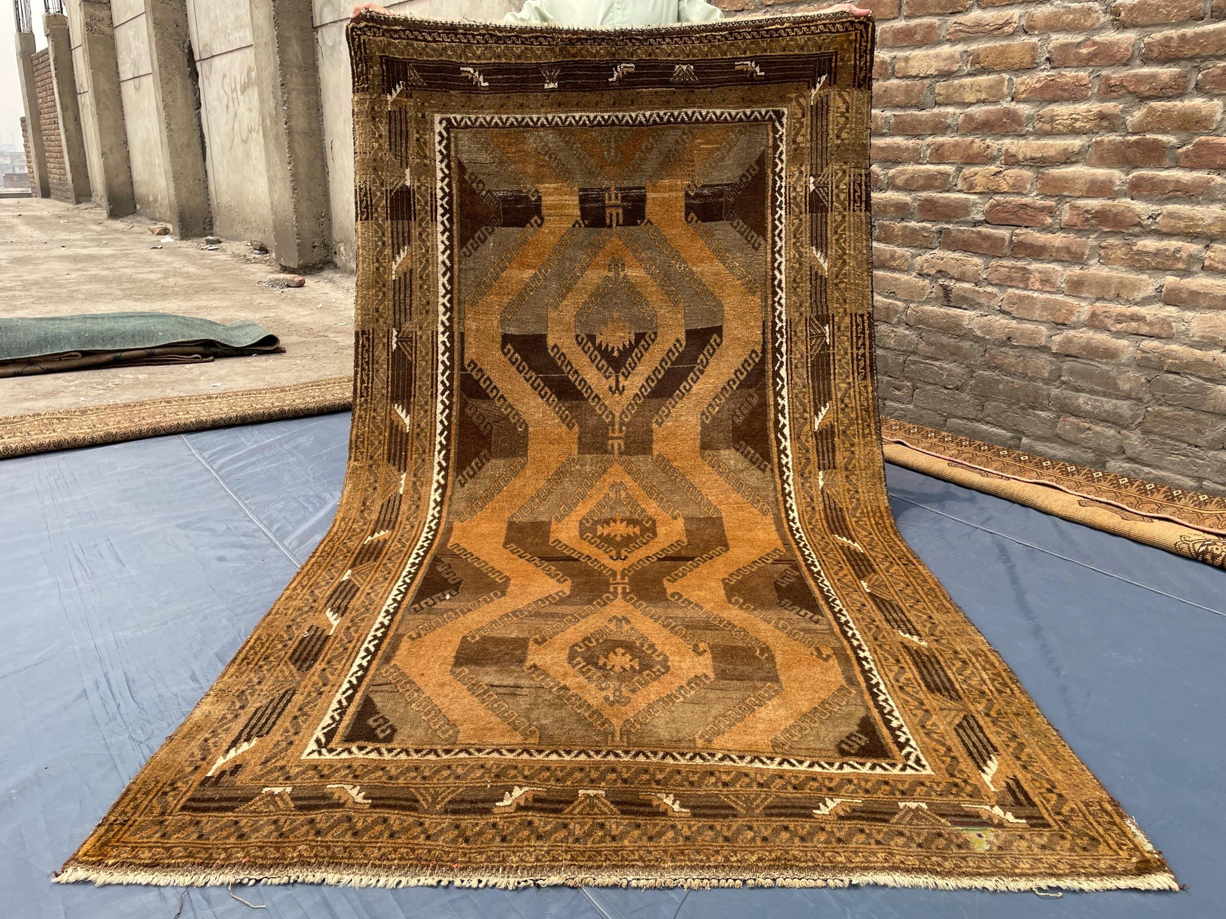 Handmade Antique Afghan Tribal Wool High Pile Wool Carpet - Kitchen Decor