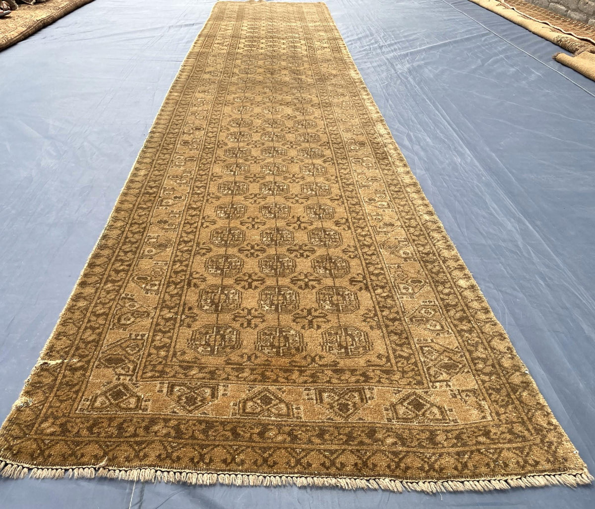 3×13 Ft Vintage Afghan Handmade Wool Hallway Runner, Distressed Brown Antique Tribal Carpet, Long Corridor Rug