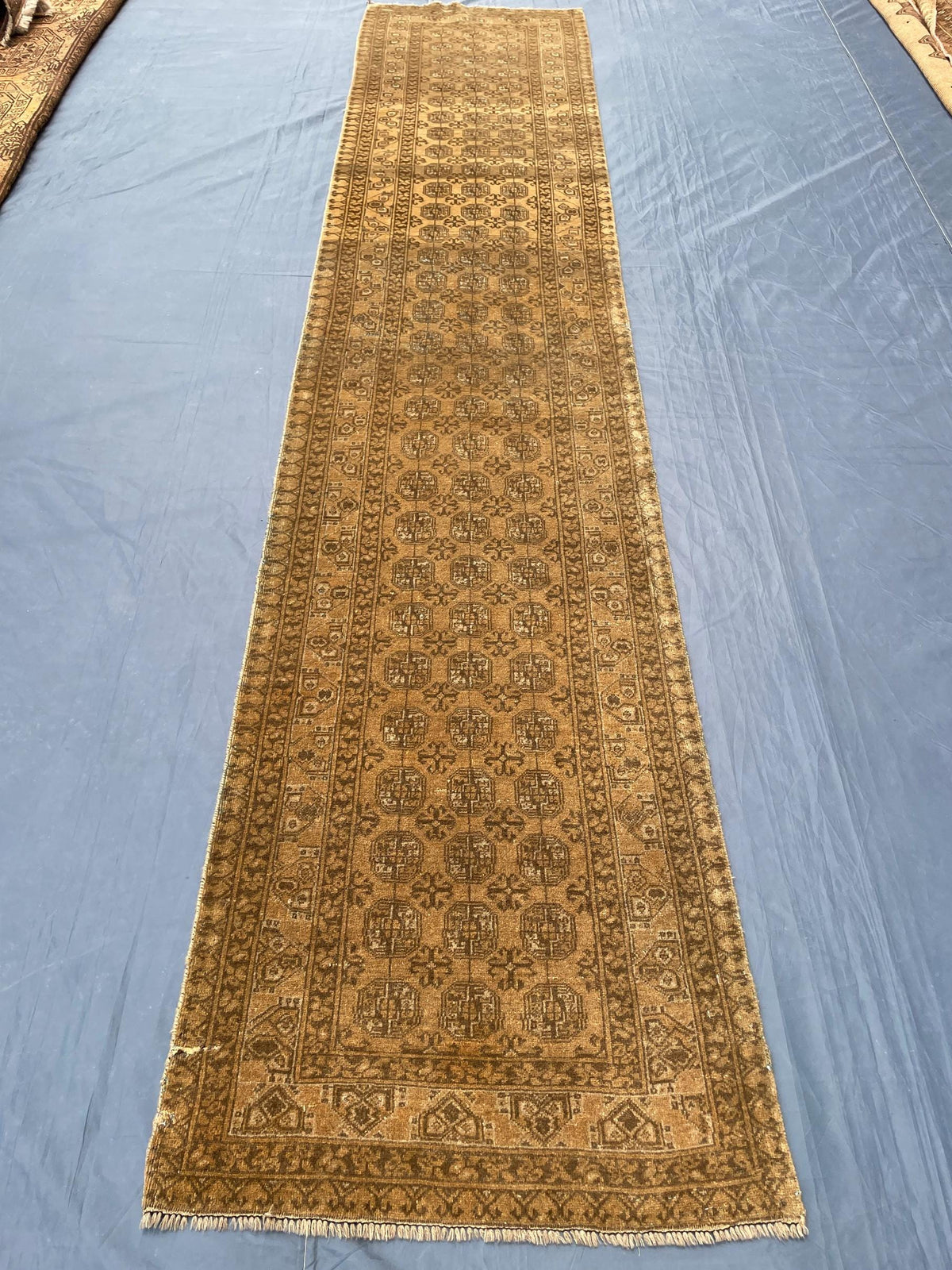 3×13 Ft Vintage Afghan Handmade Wool Hallway Runner, Distressed Brown Antique Tribal Carpet, Long Corridor Rug