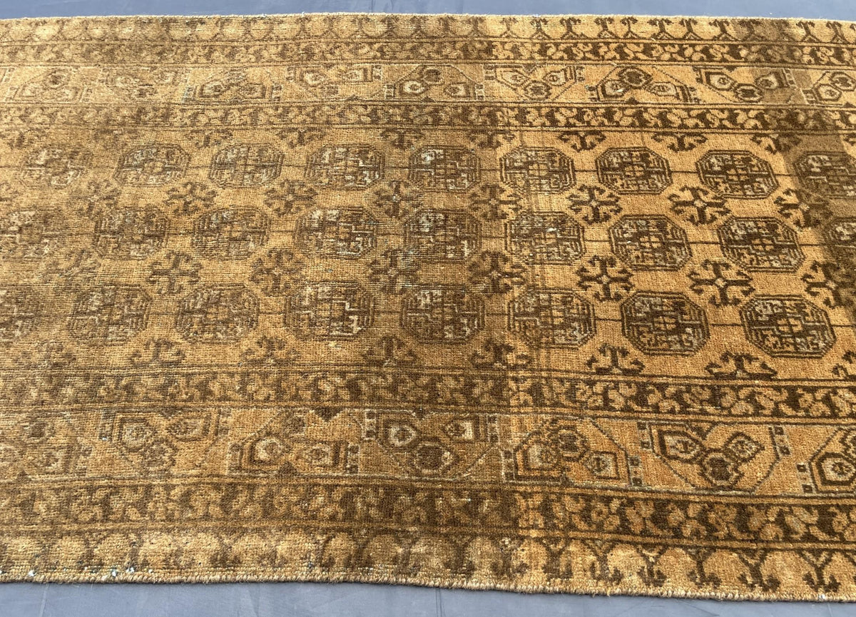 3×13 Ft Vintage Afghan Handmade Wool Hallway Runner, Distressed Brown Antique Tribal Carpet, Long Corridor Rug