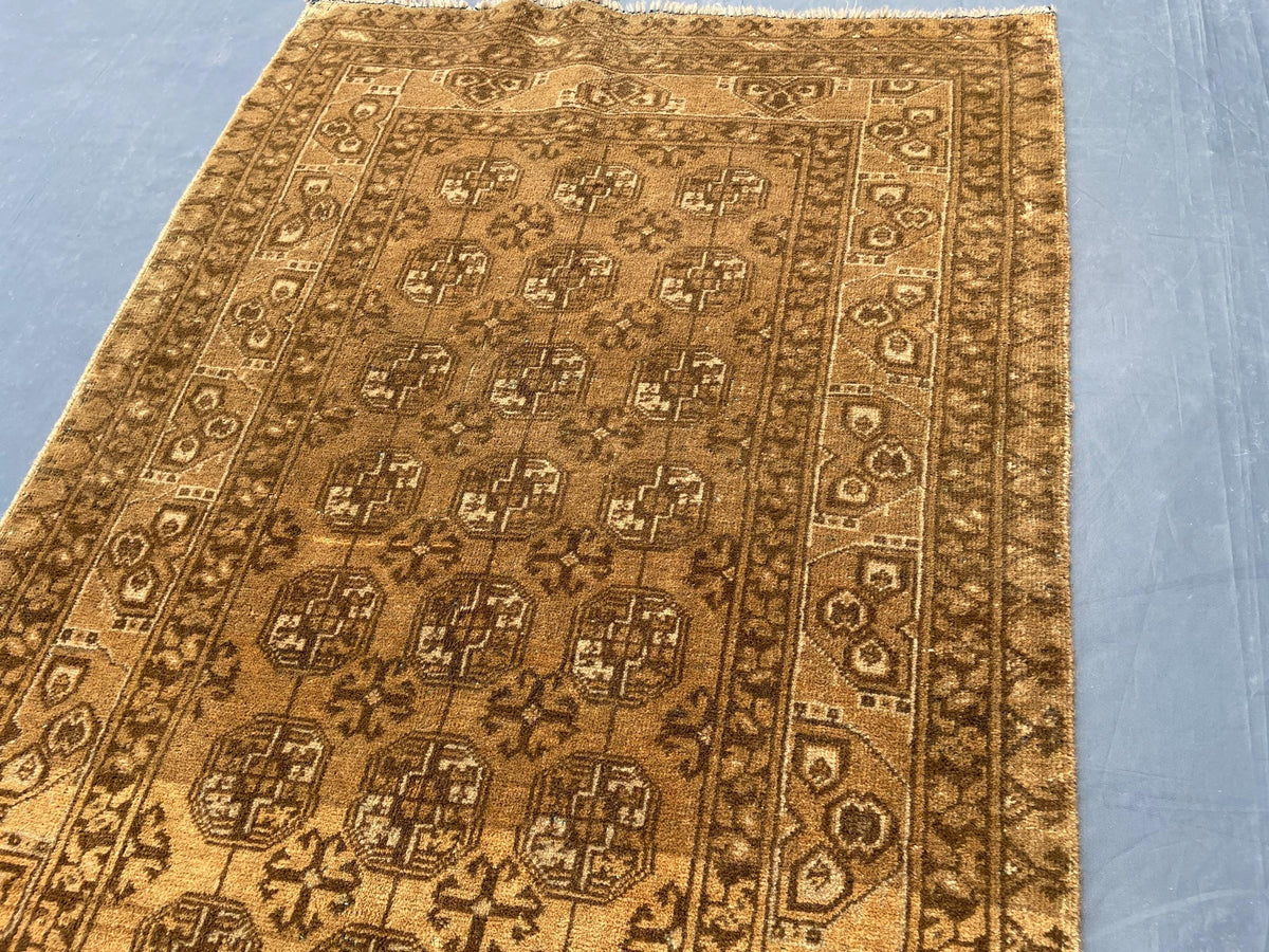 3×13 Ft Vintage Afghan Handmade Wool Hallway Runner, Distressed Brown Antique Tribal Carpet, Long Corridor Rug