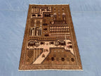 3×4.4 Ft Vintage Afghan Baluchi Rug, Handmade Wool Tribal Area Rug, Brown Geometric Carpet, Rustic Boho Decor