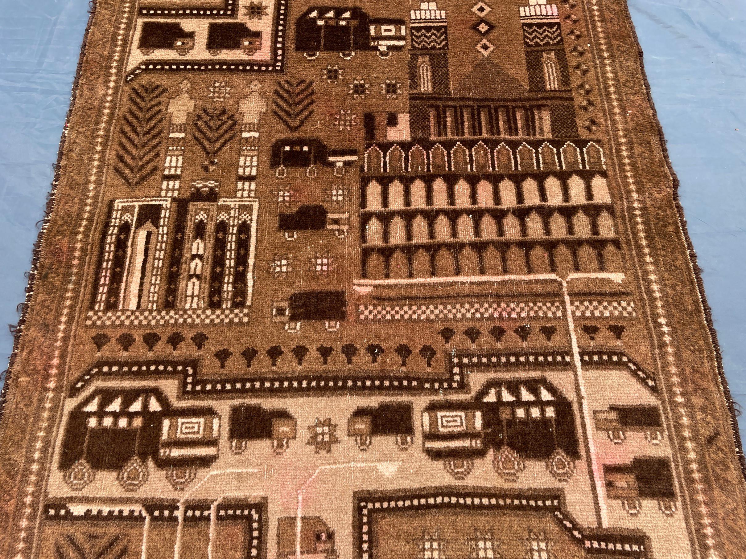 3×4.4 Ft Vintage Afghan Baluchi Rug, Handmade Wool Tribal Area Rug, Brown Geometric Carpet, Rustic Boho Decor