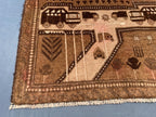 3×4.4 Ft Vintage Afghan Baluchi Rug, Handmade Wool Tribal Area Rug, Brown Geometric Carpet, Rustic Boho Decor