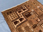 3×4.4 Ft Vintage Afghan Baluchi Rug, Handmade Wool Tribal Area Rug, Brown Geometric Carpet, Rustic Boho Decor