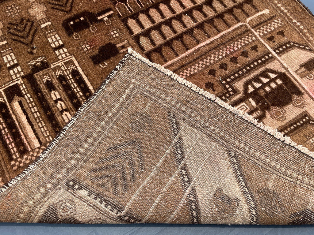 3×4.4 Ft Vintage Afghan Baluchi Rug, Handmade Wool Tribal Area Rug, Brown Geometric Carpet, Rustic Boho Decor