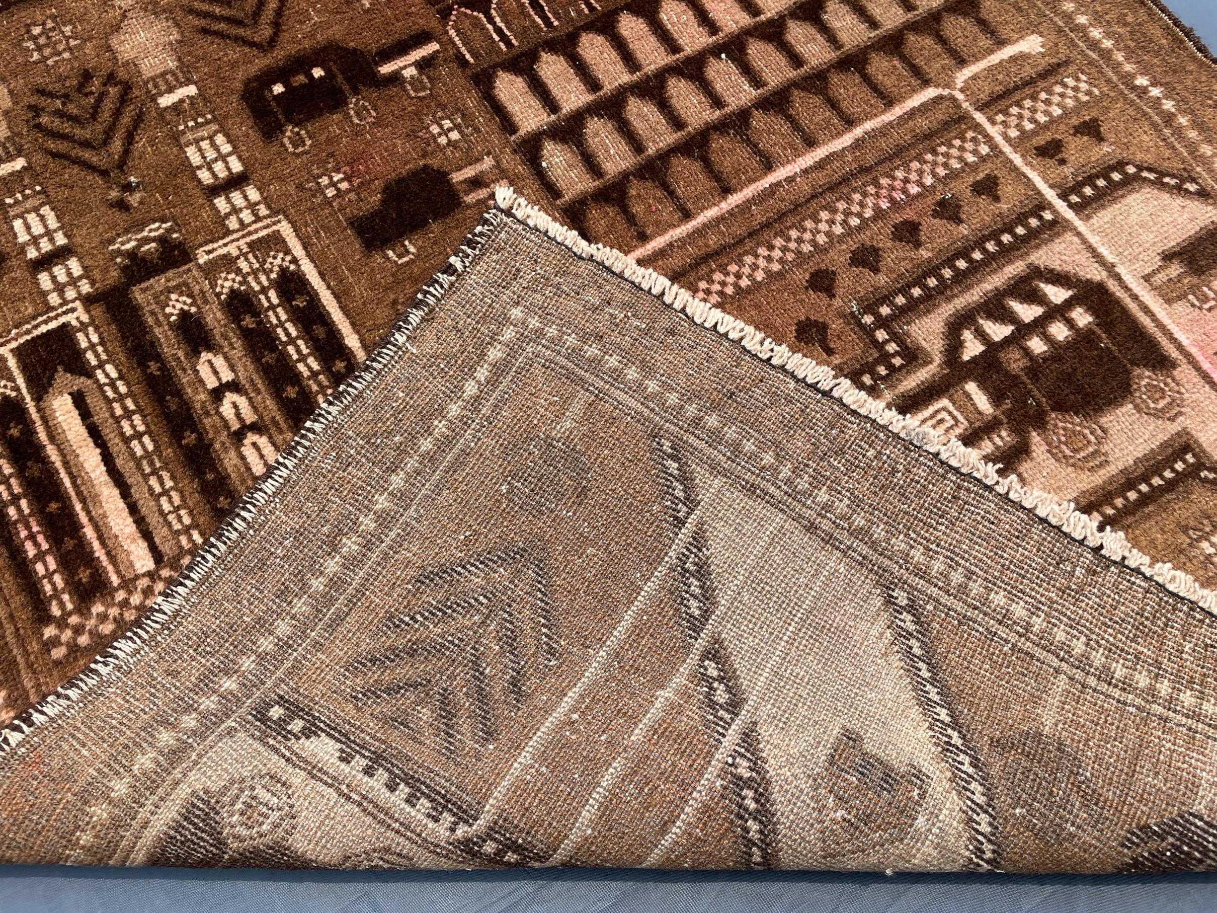 3×4.4 Ft Vintage Afghan Baluchi Rug, Handmade Wool Tribal Area Rug, Brown Geometric Carpet, Rustic Boho Decor