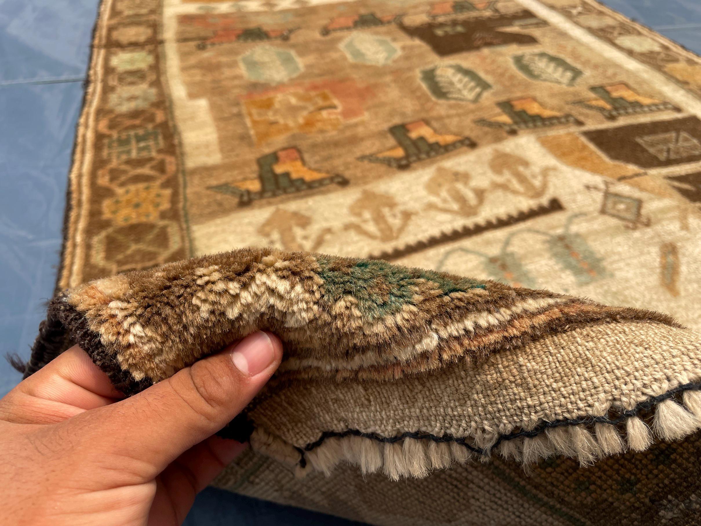 3x5 ft Handmade Wool Tribal Area Rug, Brown Geometric Carpet, Rustic Boho Decor - Antique Nomadic Home Accent
