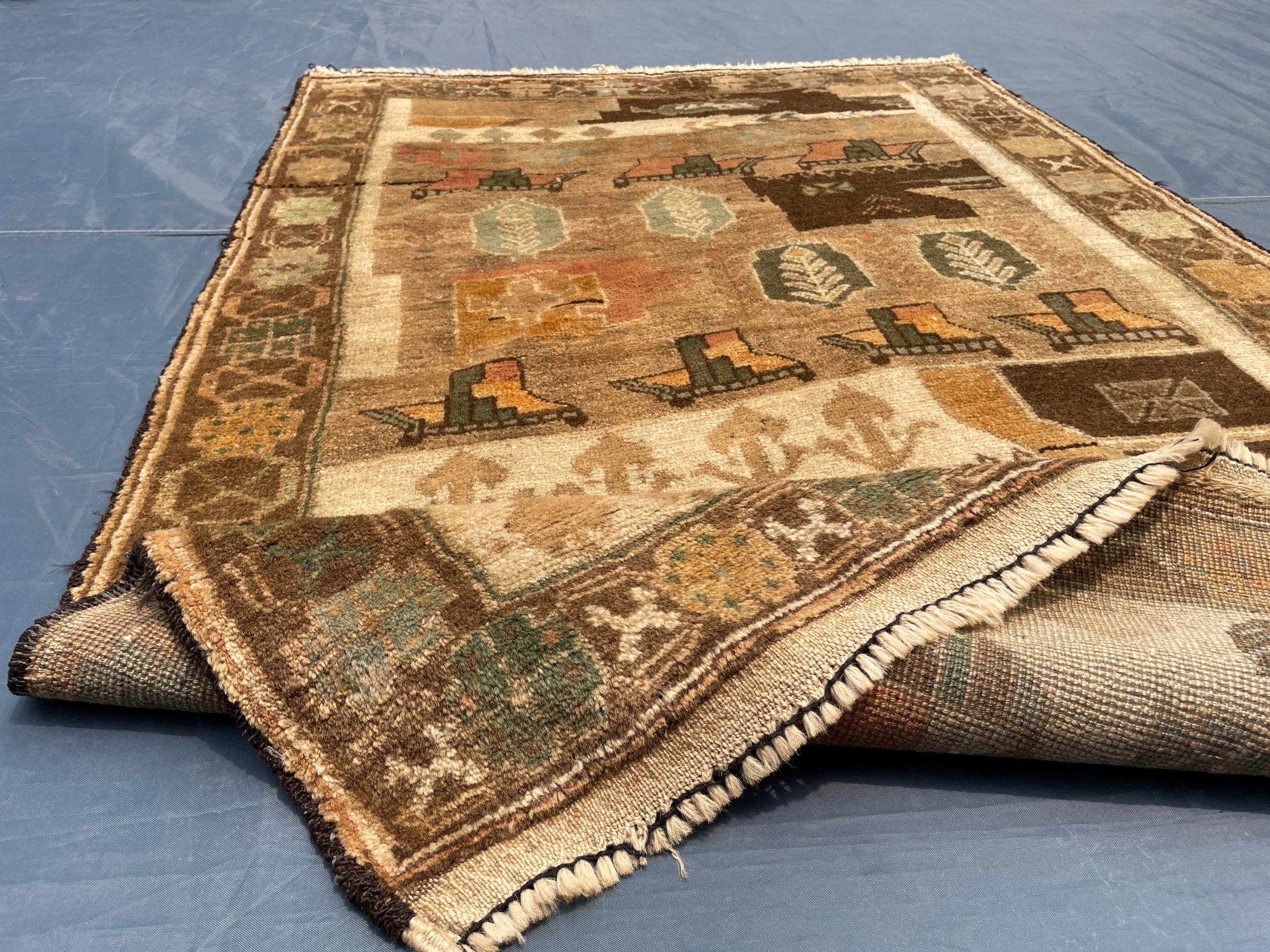 3x5 ft Handmade Wool Tribal Area Rug, Brown Geometric Carpet, Rustic Boho Decor - Antique Nomadic Home Accent