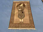 3×5 Ft Handmade Afghan Figure Rug, Vintage Wool Tribal Area Rug, Brown Pictorial Carpet
