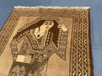 3×5 Ft Handmade Afghan Figure Rug, Vintage Wool Tribal Area Rug, Brown Pictorial Carpet