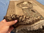 3×5 Ft Handmade Afghan Figure Rug, Vintage Wool Tribal Area Rug, Brown Pictorial Carpet